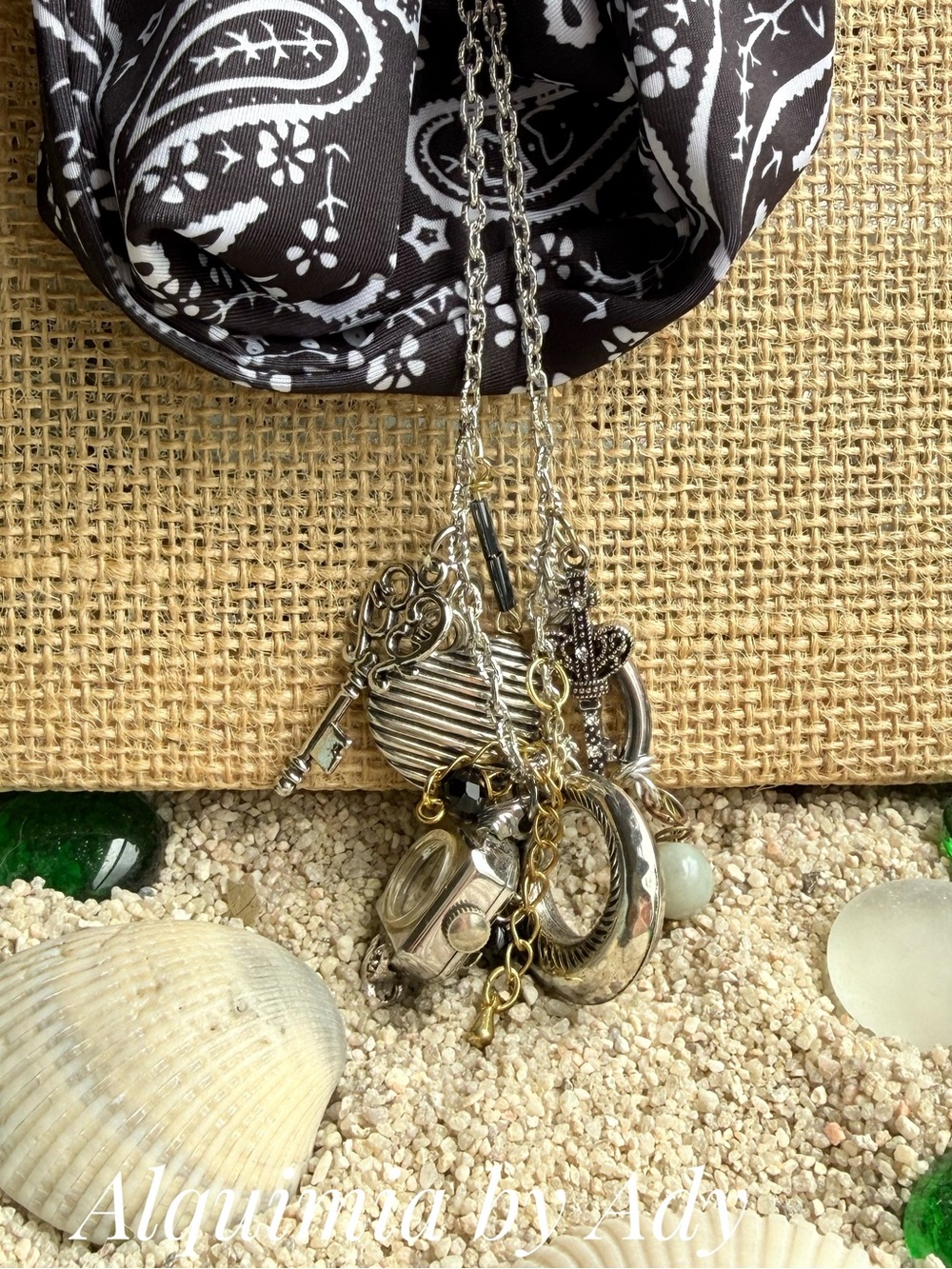 AMERICANA + Black paisley bandanna charms  necklace - Picture 13 of 13